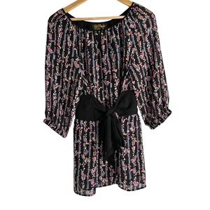 Bob Mackie Womens‎ Size Medium Artzy Print Front Tie Blouse Top